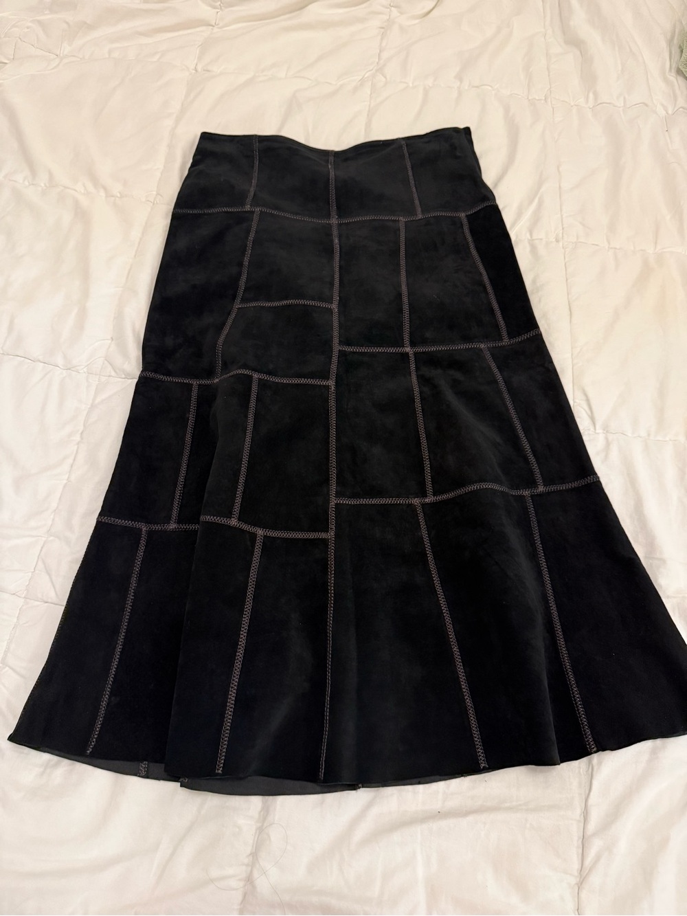Danier Black Patchwork Suede Midi Skirt
